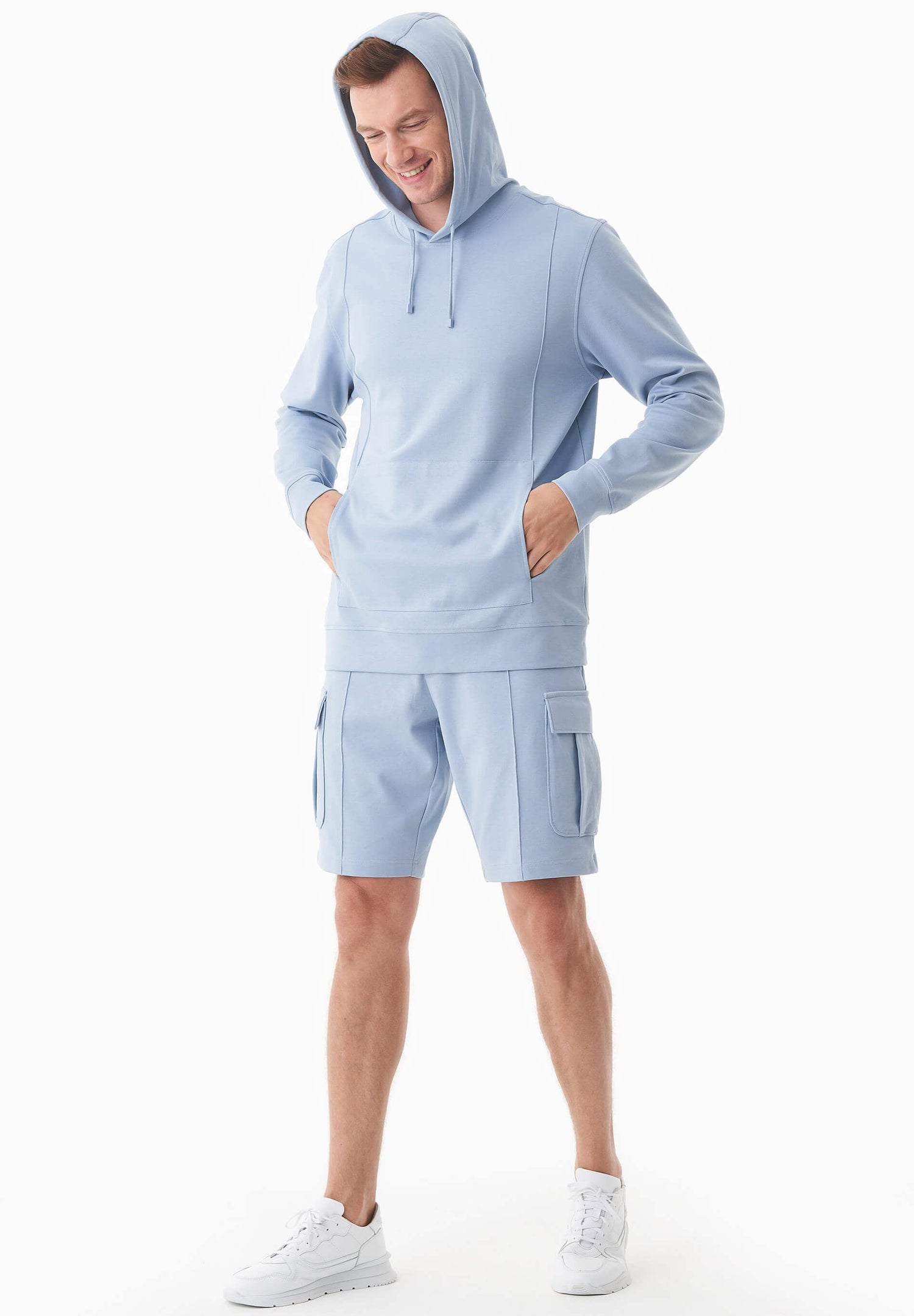 Men's Organic Cotton Pique Hoodie Ice Blue