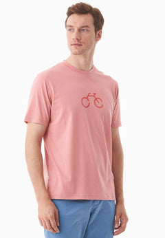 Men's Bike Print Organic Cotton T-Shirt Flamingo Pink