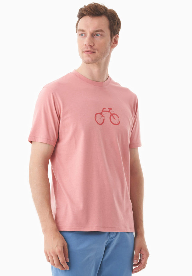 Men's Bike Print Organic Cotton T-Shirt Flamingo Pink