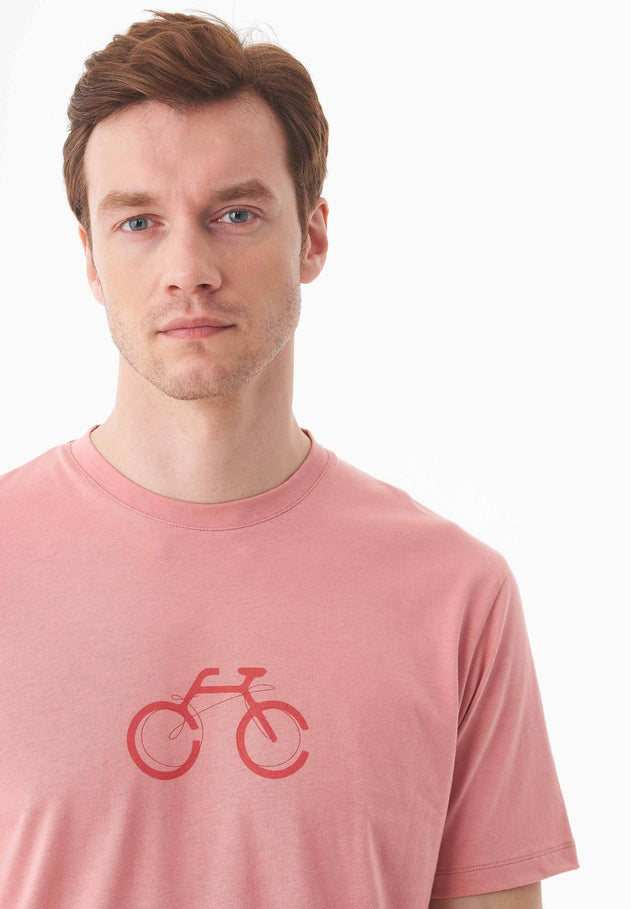 Men's Bike Print Organic Cotton T-Shirt Flamingo Pink