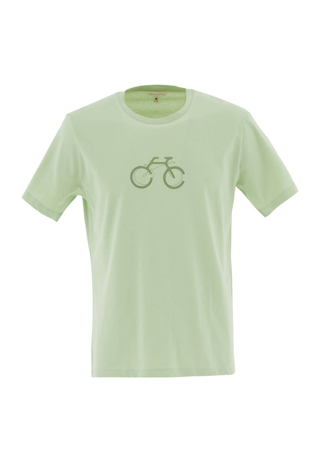 Men's Bike Print Organic Cotton T-Shirt Foam Green