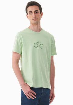 Men's Bike Print Organic Cotton T-Shirt Foam Green