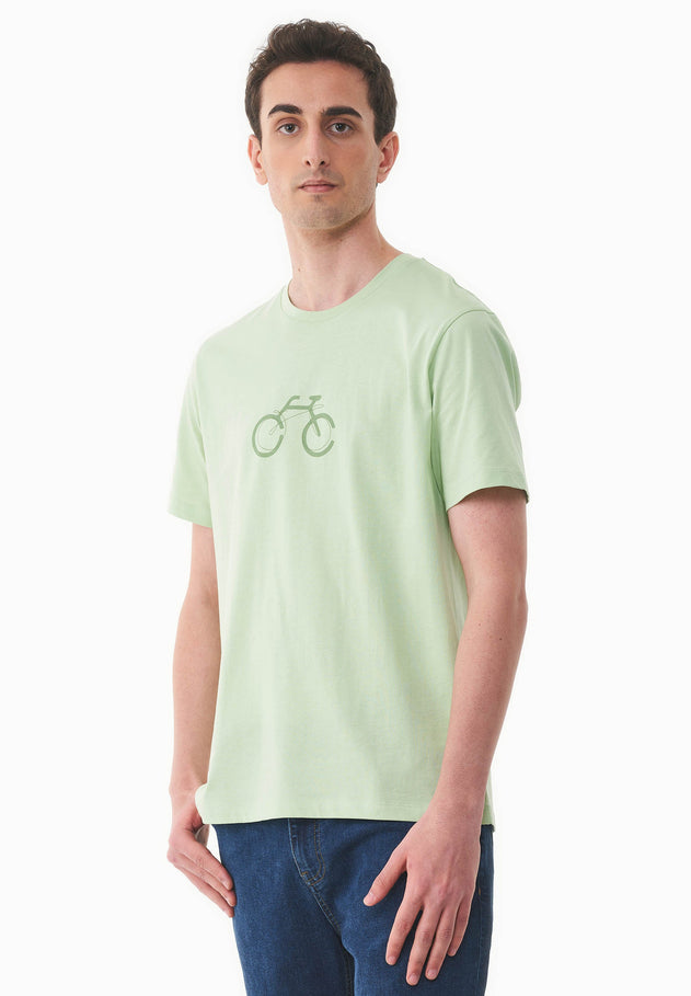 Men's Bike Print Organic Cotton T-Shirt Foam Green