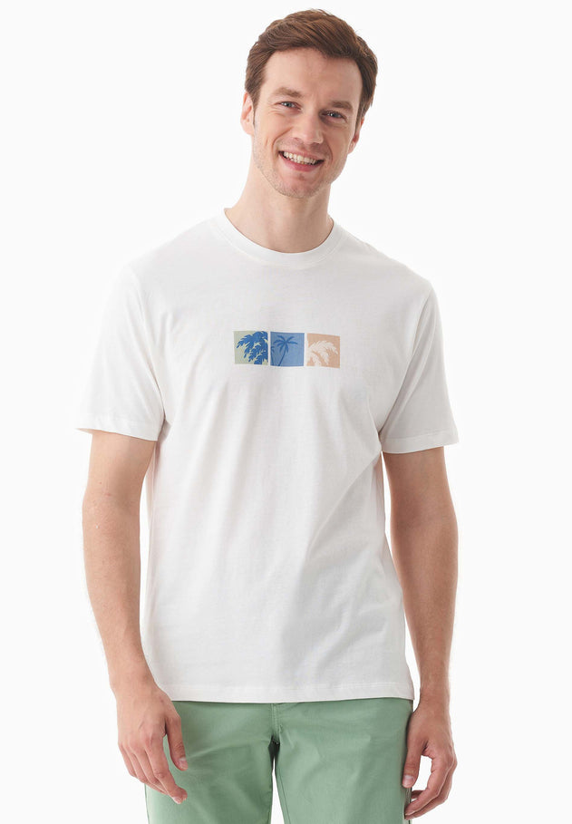 Men's Palm Tree Print Organic Cotton T-Shirt Off White
