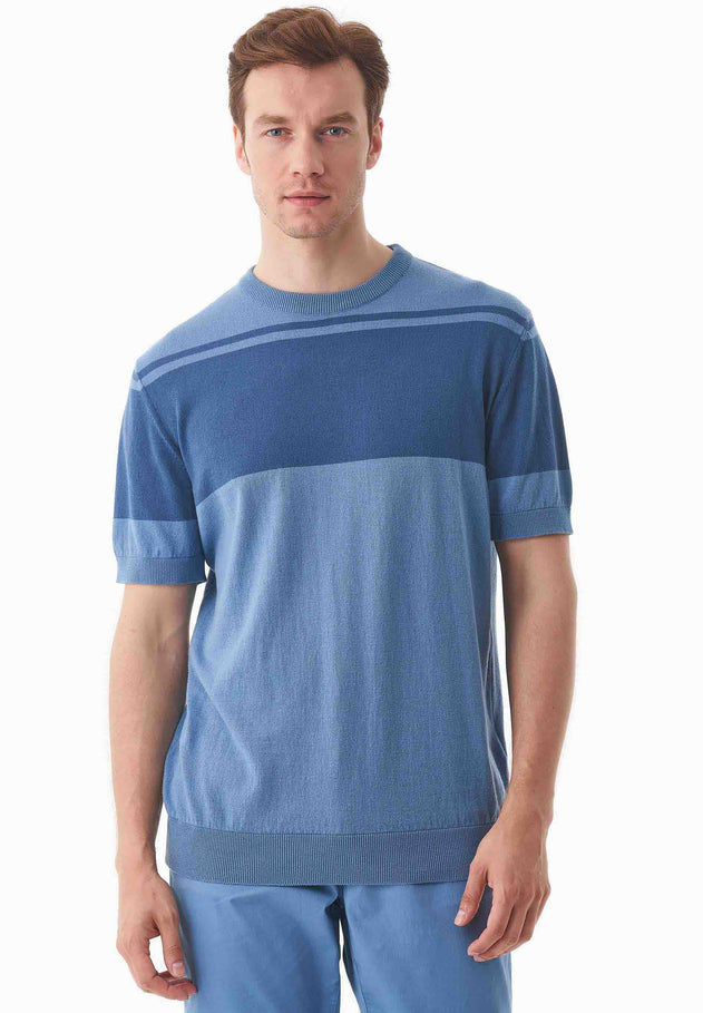 Men's Organic Cotton Knit T-Shirt Coronet Blue/Light Navy