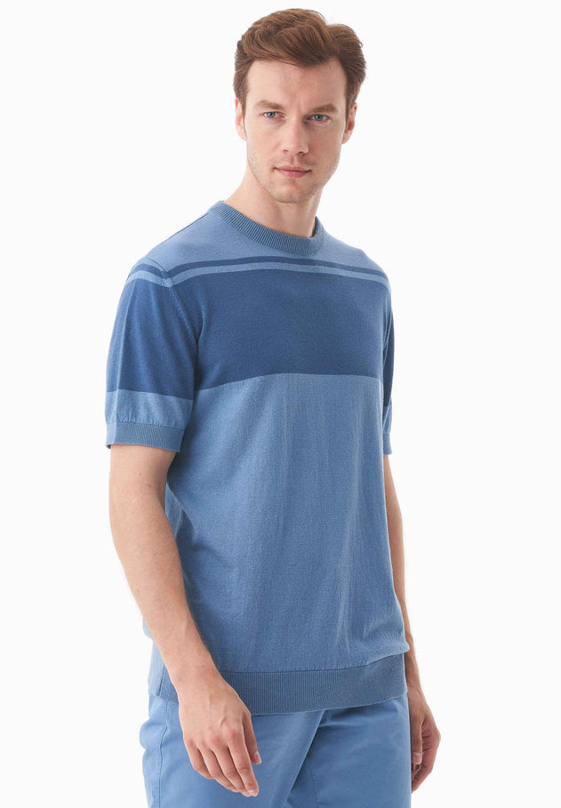 Men's Organic Cotton Knit T-Shirt Coronet Blue/Light Navy