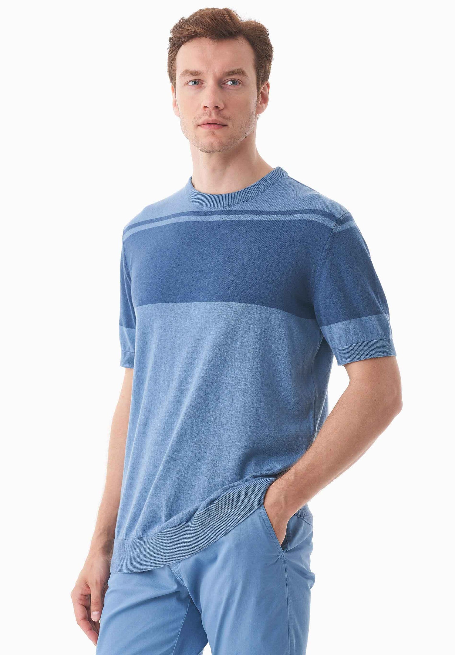 Men's Organic Cotton Knit T-Shirt Coronet Blue/Light Navy
