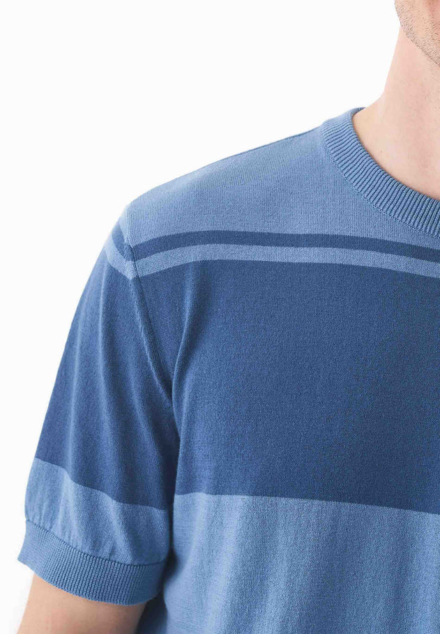 Men's Organic Cotton Knit T-Shirt Coronet Blue/Light Navy