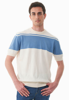 Miesten Neule T-paita Ecru / Coronet Blue