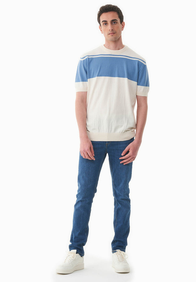 Miesten Neule T-paita Ecru / Coronet Blue
