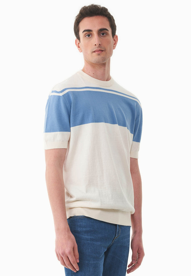 Miesten Neule T-paita Ecru / Coronet Blue