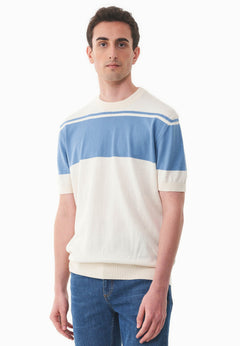 Miesten Neule T-paita Ecru / Coronet Blue