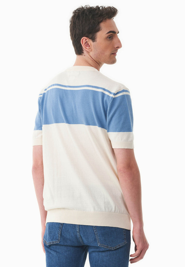 Miesten Neule T-paita Ecru / Coronet Blue