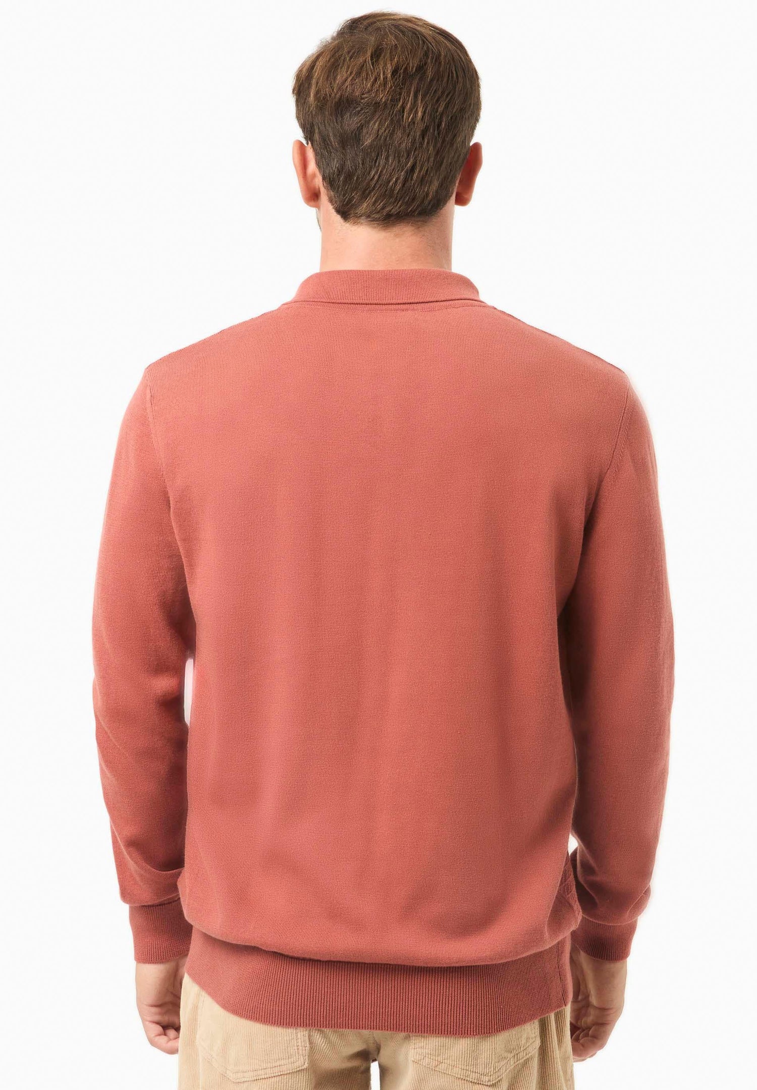 Men's Textured Knit Polo Collar Sweater Cinnamon