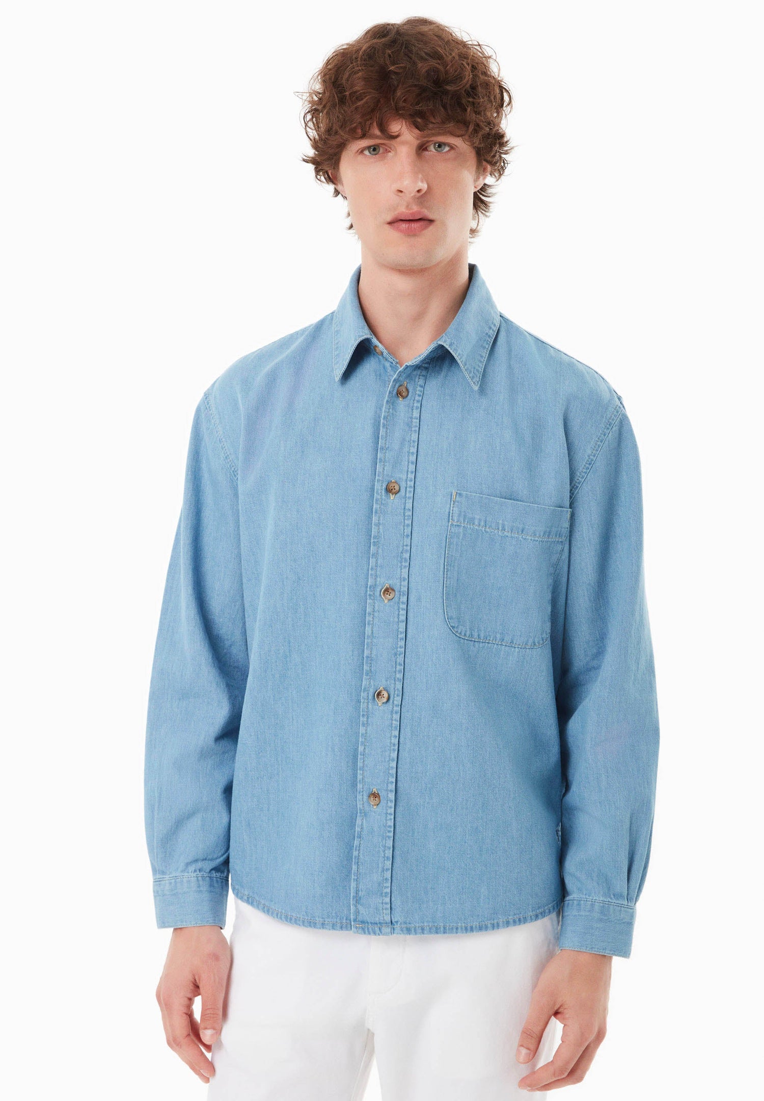 Men's Denim Button-Up Shirt Light Blue