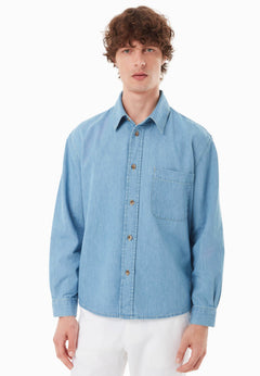 Men's Denim Button-Up Shirt Light Blue