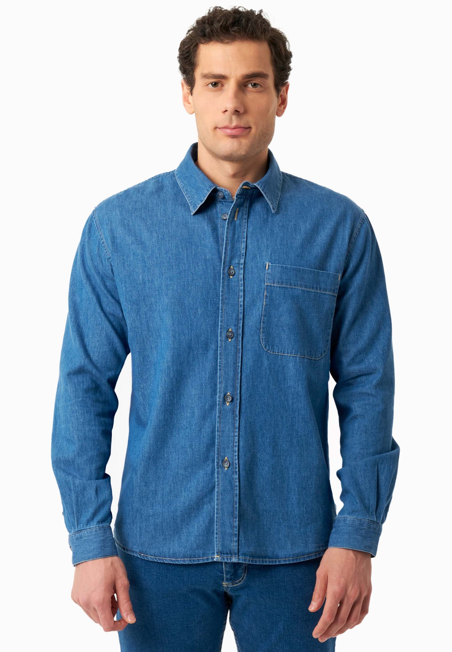 Men's Denim Button-Up Shirt Medium Blue