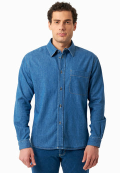 Men's Denim Button-Up Shirt Medium Blue