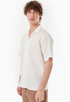 Men's Short Sleeved Linen Blend Shirt Off White