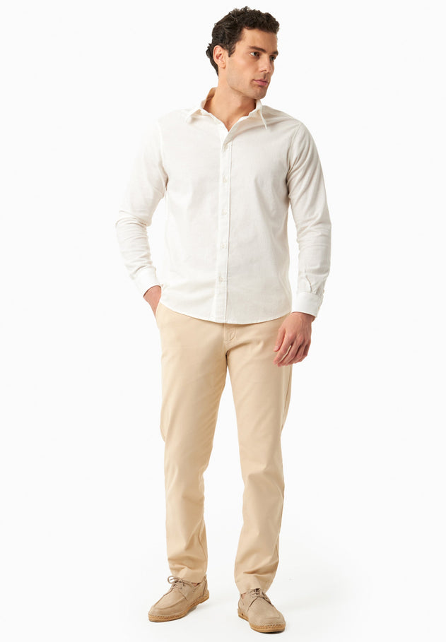 Men's Linen Blend Button-Up Shirt Off White