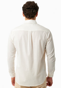 Men's Linen Blend Button-Up Shirt Off White