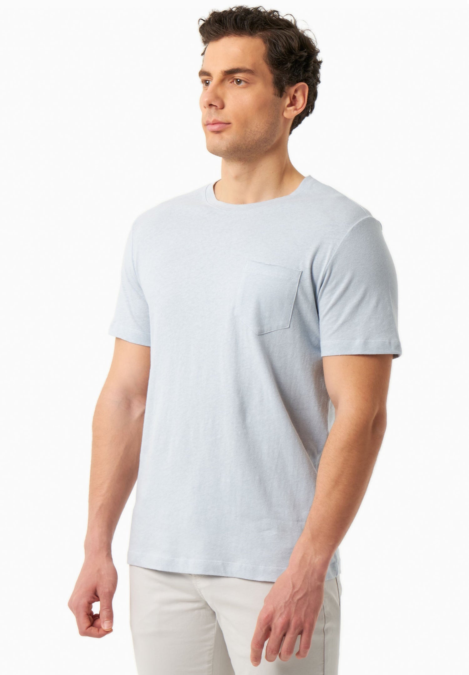 Men's Linen Blend T-Shirt With Chest Pocket Niagara Blue