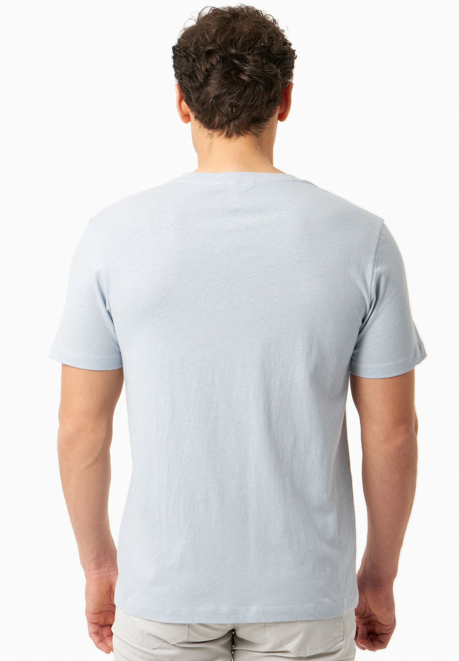 Men's Linen Blend T-Shirt With Chest Pocket Niagara Blue
