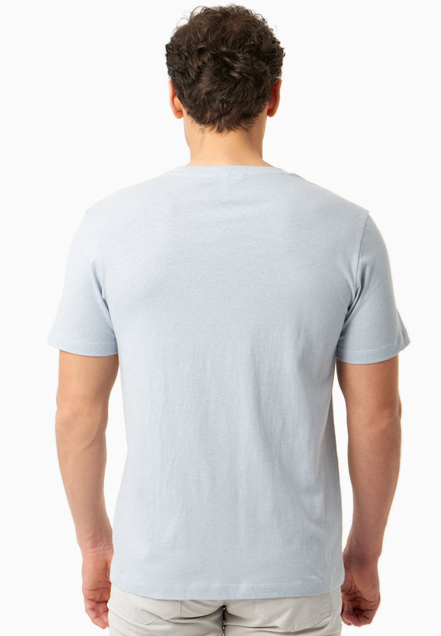 Men's Linen Blend T-Shirt With Chest Pocket Niagara Blue