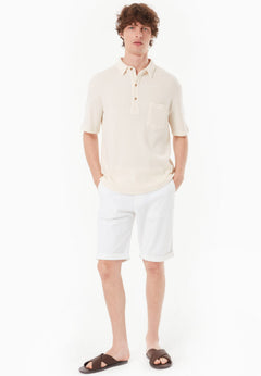 Men's Short Sleeved Waffle Polo Shirt Natural