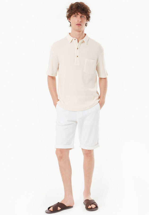 Men's Short Sleeved Waffle Polo Shirt Natural
