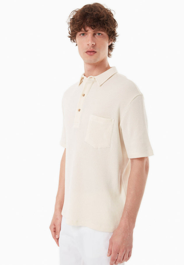 Men's Short Sleeved Waffle Polo Shirt Natural