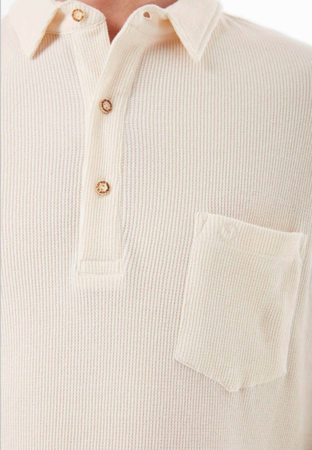 Men's Short Sleeved Waffle Polo Shirt Natural
