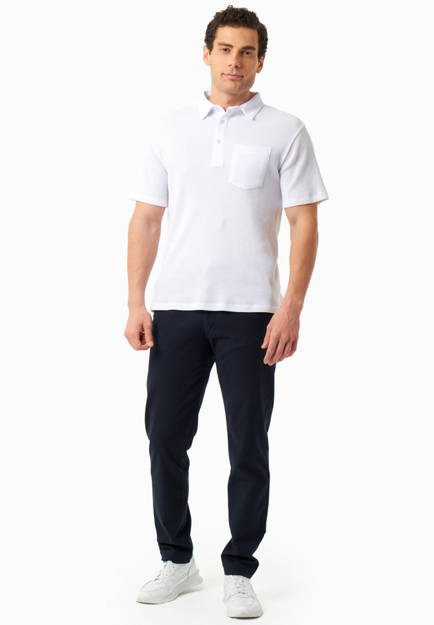 Men's Short Sleeved Waffle Polo Shirt White
