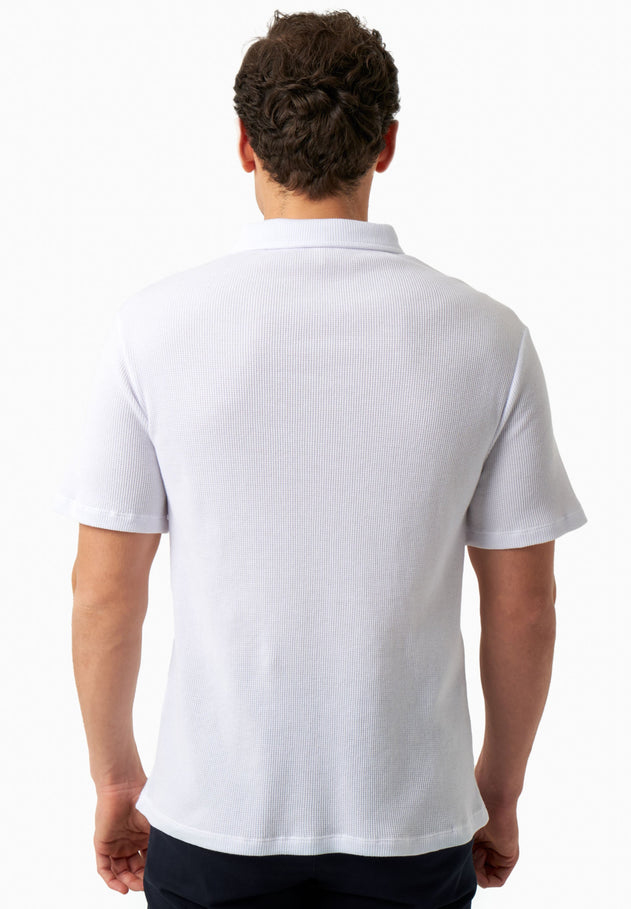 Men's Short Sleeved Waffle Polo Shirt White