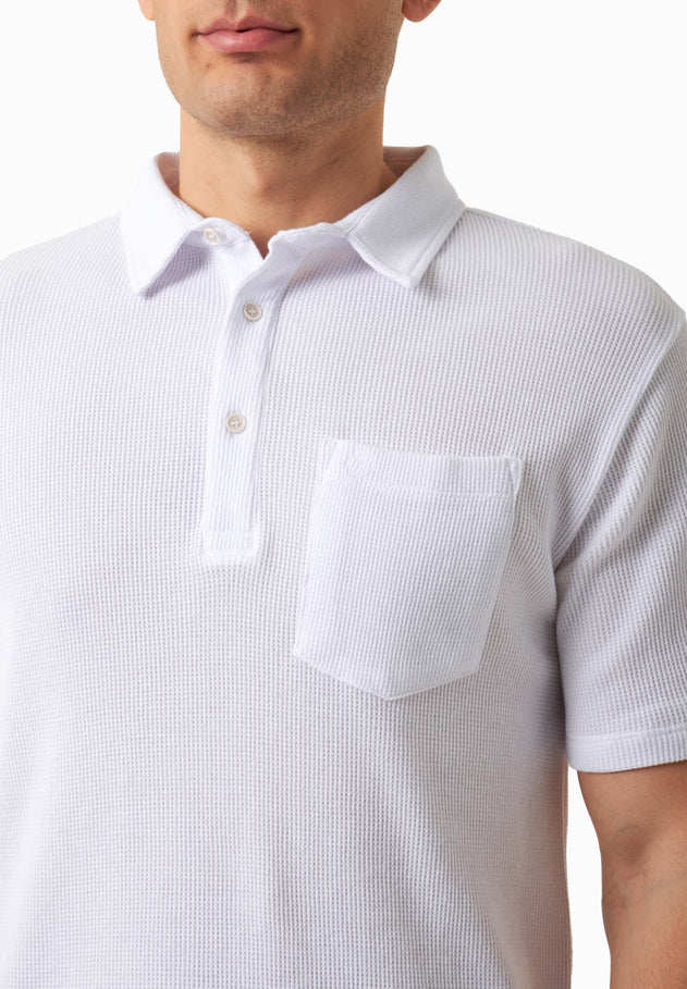 Men's Short Sleeved Waffle Polo Shirt White