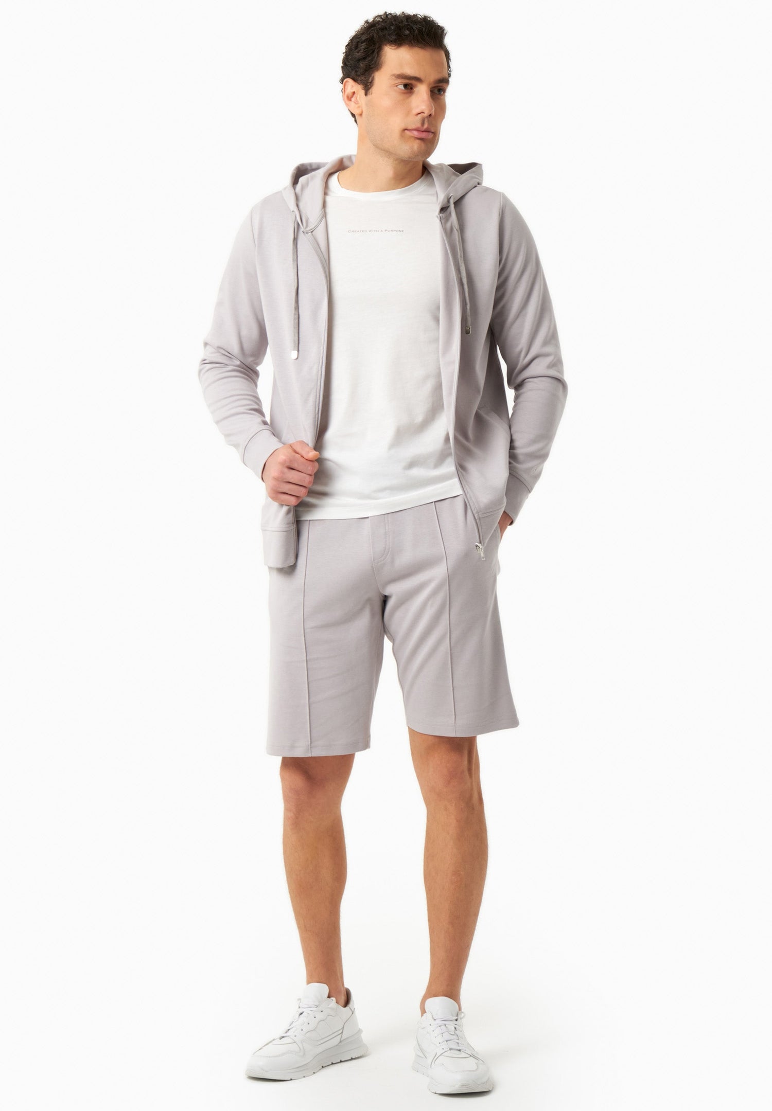 Men's Modal Blend Zipper Hoodie Light Grey