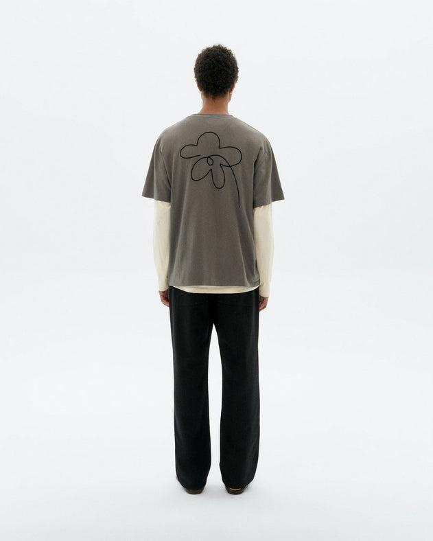 Aaron T-Shirt Grey Hand Embroidered Flower
