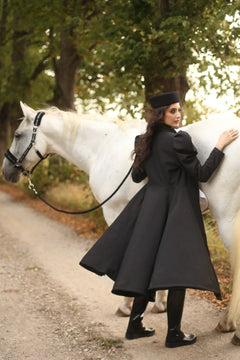 Fit and Flare Raincoat with Puff Sleeves Majestic Black