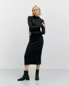 Heavy Ribbed Mockneck Dress Black