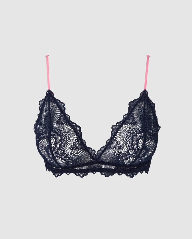 Lace Triangle Bralette Navy/Neon Pink