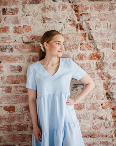 Linen Layer Dress Sky Blue - IVALO.COM
