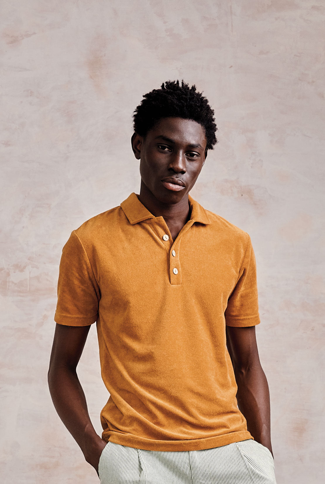 Ollie Organic Cotton Blend Terry Polo Golden Brown