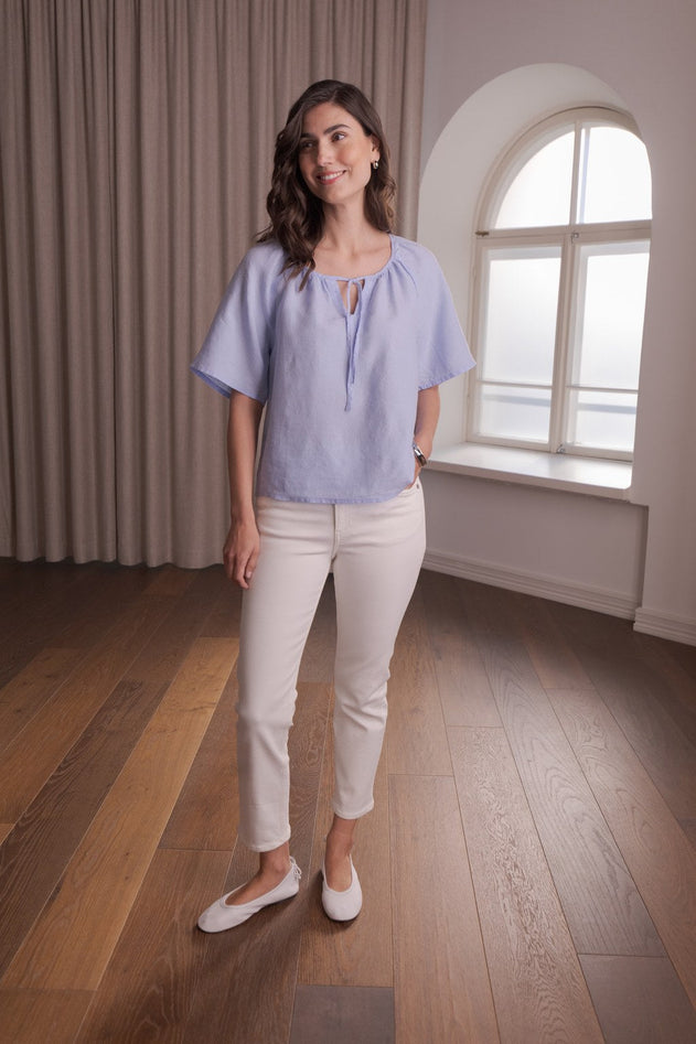 Lila Wide-sleeved Linen Shirt Sky