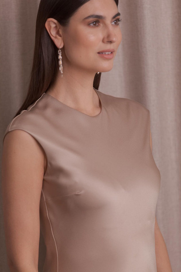 Satin Midi Dress Latte