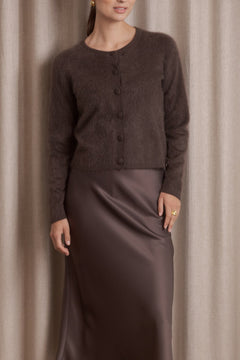 Tianna Midi Satin Skirt Dark Chocolate