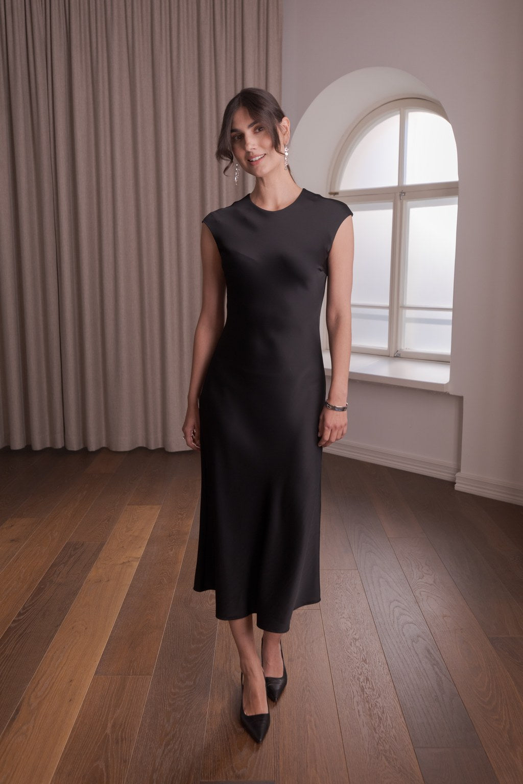 Satin Midi Dress Black