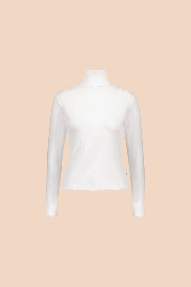 Rib Rollneck Long Sleeve White