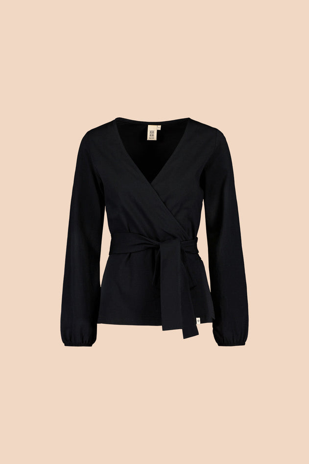Soft Wrap Blouse Black
