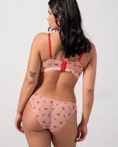 Mesh Bikini Briefs Powder Pink/Fiery Red