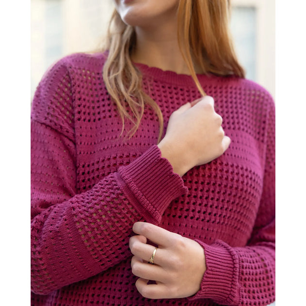 Openwork Knit Sweater Burgundy